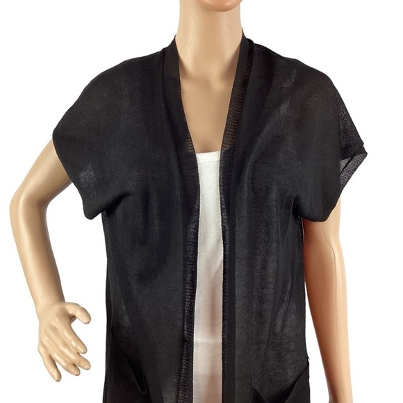 Very J Cardigan Sweater Size M Black Short Sleeve - Picture 2 of 7